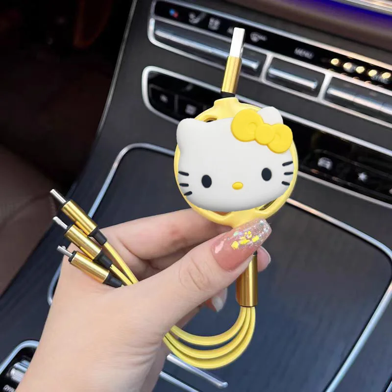 Sanrio Hello Kitty 3 In 1 접이식 USB 케이블 아이폰 화웨이용 고속 충전 데이터 코드 멀티 포트 다중 충전 와이어