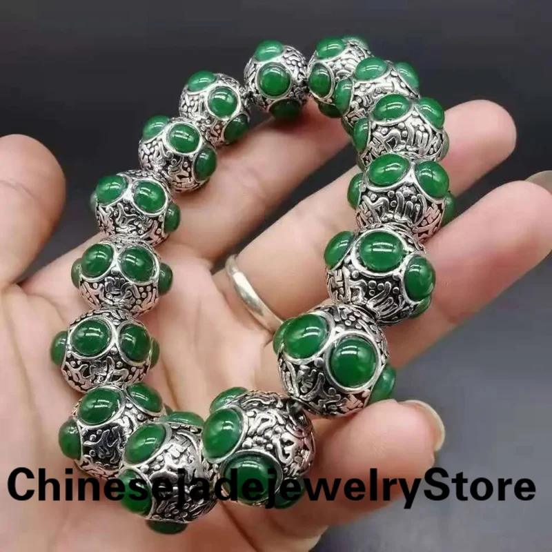 

100% натуральные украшения, инкрустированные 925 браслеты, нефритовые ювелирные изделия из нефрита, Зеленый браслет из халцедона, браслеты для мужчин и женщин