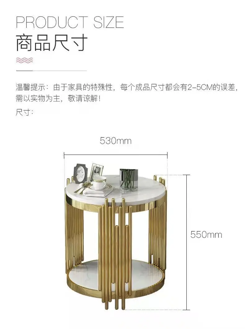 Light luxury style living room central dining table round coffee table double top rock steel coffee طاولة قهوة mesa