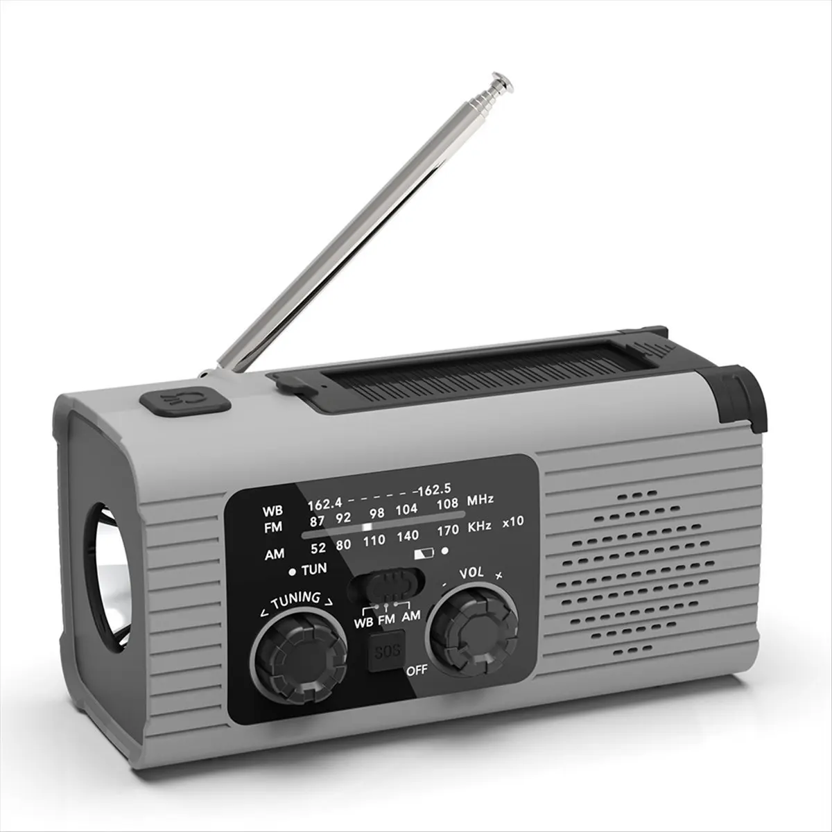 T28C 비상 라디오 핸드 크랭크 라디오 다기능 AM/FM/NOAA 태양열 핸드 크랭크 비상 라디오 SOS 알람 4000mah 그레이