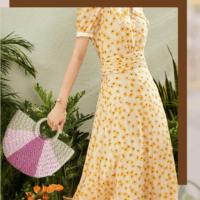 YYW Handwoven Rattan Top Handle Bag for Women Bohemian Round Straw Tote Bag Beach Large Carrying Messenger Handbag 2024 Trendy