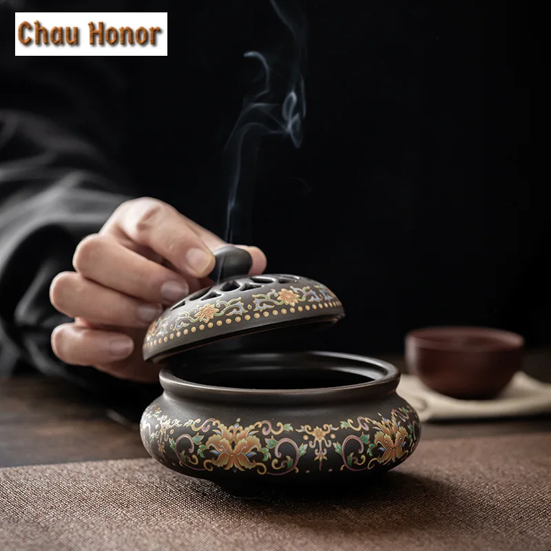 Retro Cloisonne Enamel Color Plate Incense Holder Elegant Dargon Censer Household Scented Aromatic Candles Teaset Supplies Craft