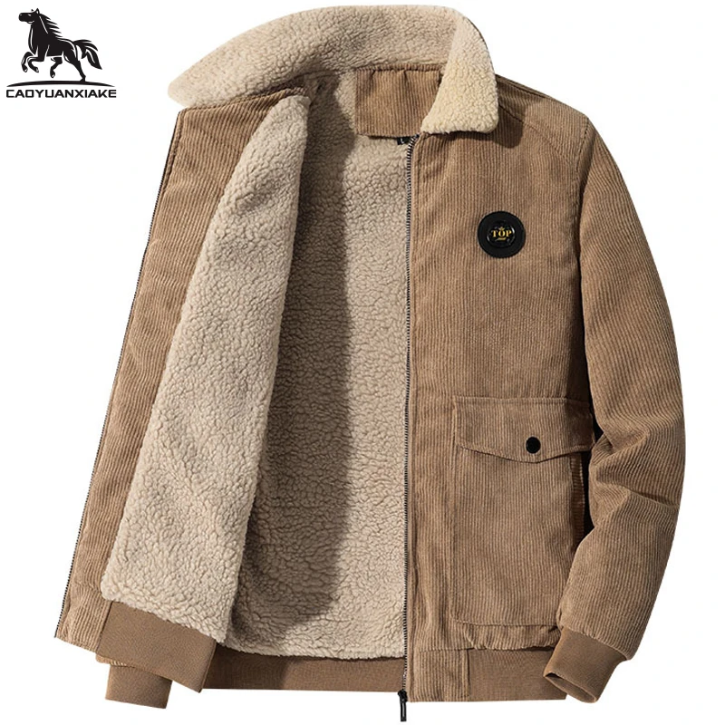 Jacket Mens spring autumn New mens jacket Solid color Corduroy Fleece