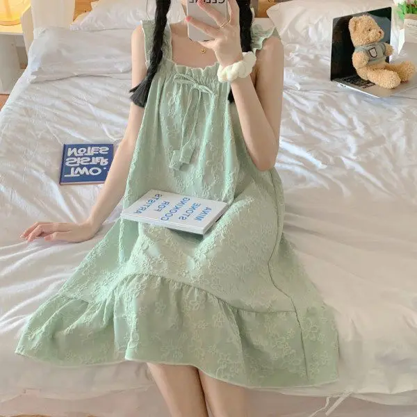 

Летняя женская пижама, одежда для сна, Повседневная Ночная рубашка, Женская милая уютная ночная рубашка, Студенческая однотонная Домашняя одежда на бретелях, женская одежда