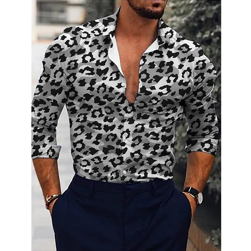 

Fashion Vintage Shirts For Men Oversized Casual Shirt Leopard Print Long Sleeve Tops Men's Clothing Club Prom Cardigan Blouses