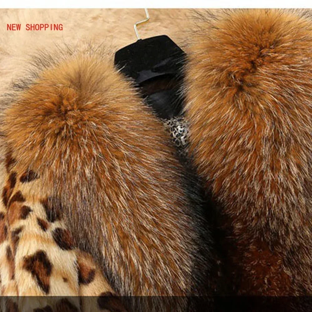 Elegant Coat Winter Faux Fur Women Leopard Print Coat Plus Size Raccoon Fur Warm Thicken Luxury Coats Woman Loose Outwear 4XL