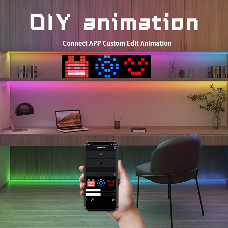 

LED Splicing Pixel Display Music Sync Ambient Light DIY Text Pattern Bluetooth APP Control for Gaming Room TV Wall Decoration