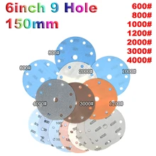 

150mm Dry Wet Sand Paper 6"9 Hole Sandpaper Soft Hook&Loop Grit 600-4000 For Car