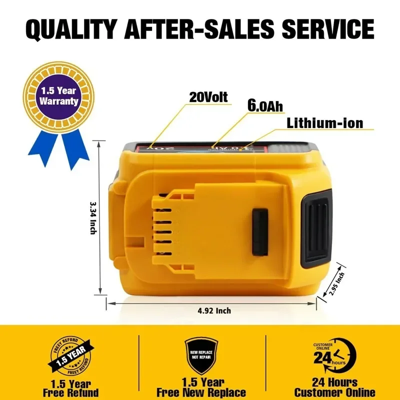 Power Tool Battery Genuine 6.0Ah 8.0Ah 18V 20 Volt MAX DCB200 Replacement Li-ion Battery for Dewalt DCB205 DCB201 DCB203 18650 Power Tool Batteries