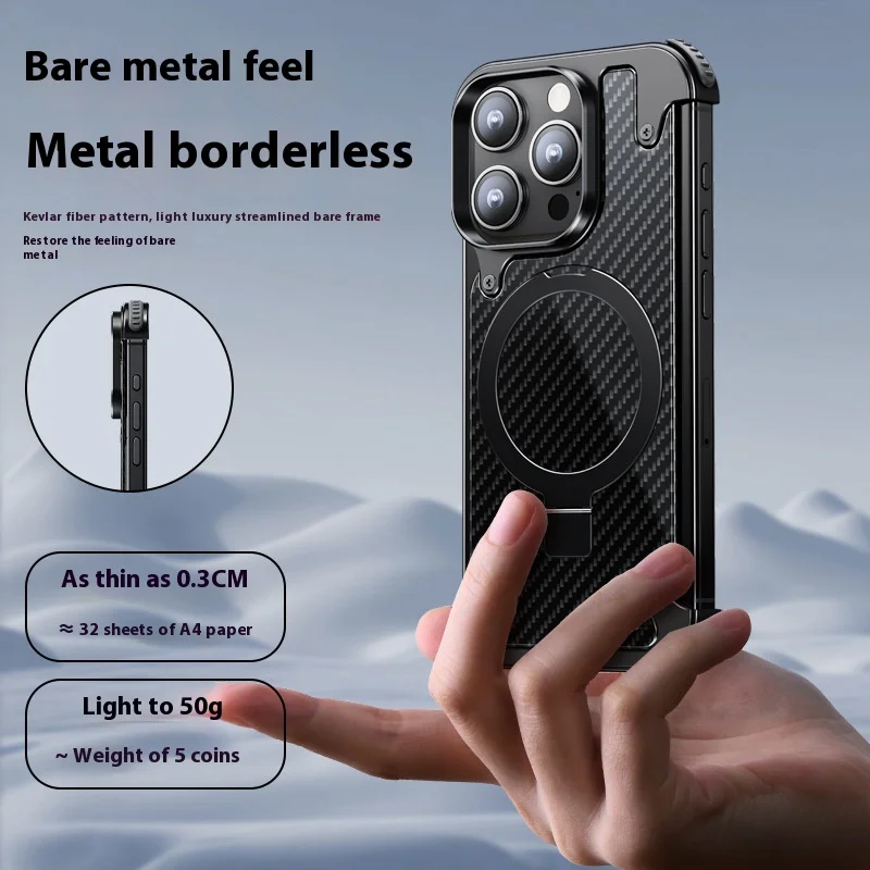 For iPhone 15 14 Pro Max Case Magnetic Magsafe Phone Holder Metal aluminum alloy Carbon Fibre Anti-Collision protection cover