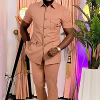 Summer Short Sleeve Men's Kuanda Suit Stand Collar Single Breasted Tuxedo Men's Suit Wedding Ethnic Style 2 Piece Sets Outfits 1