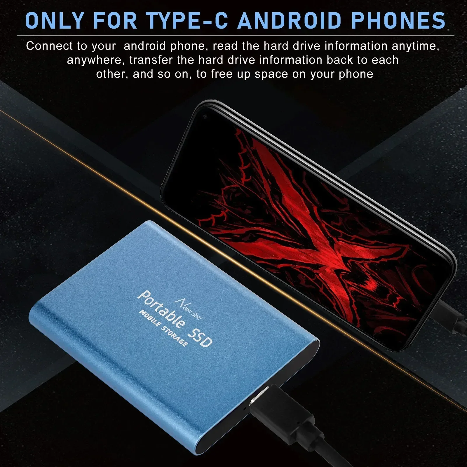 Portable SSD 1TB External Hard Drive High-speed Mobile Solid State Drive External Storage Devices for PC/ Mac
