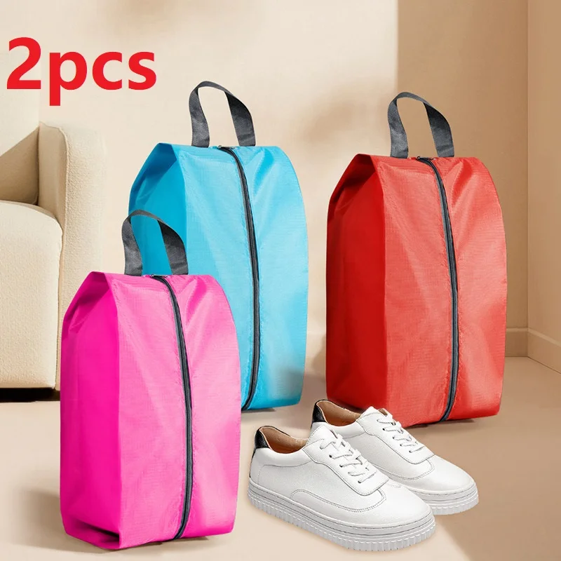 2PackPortableNylonWaterproofShoeStorageBagswithZipperClosure