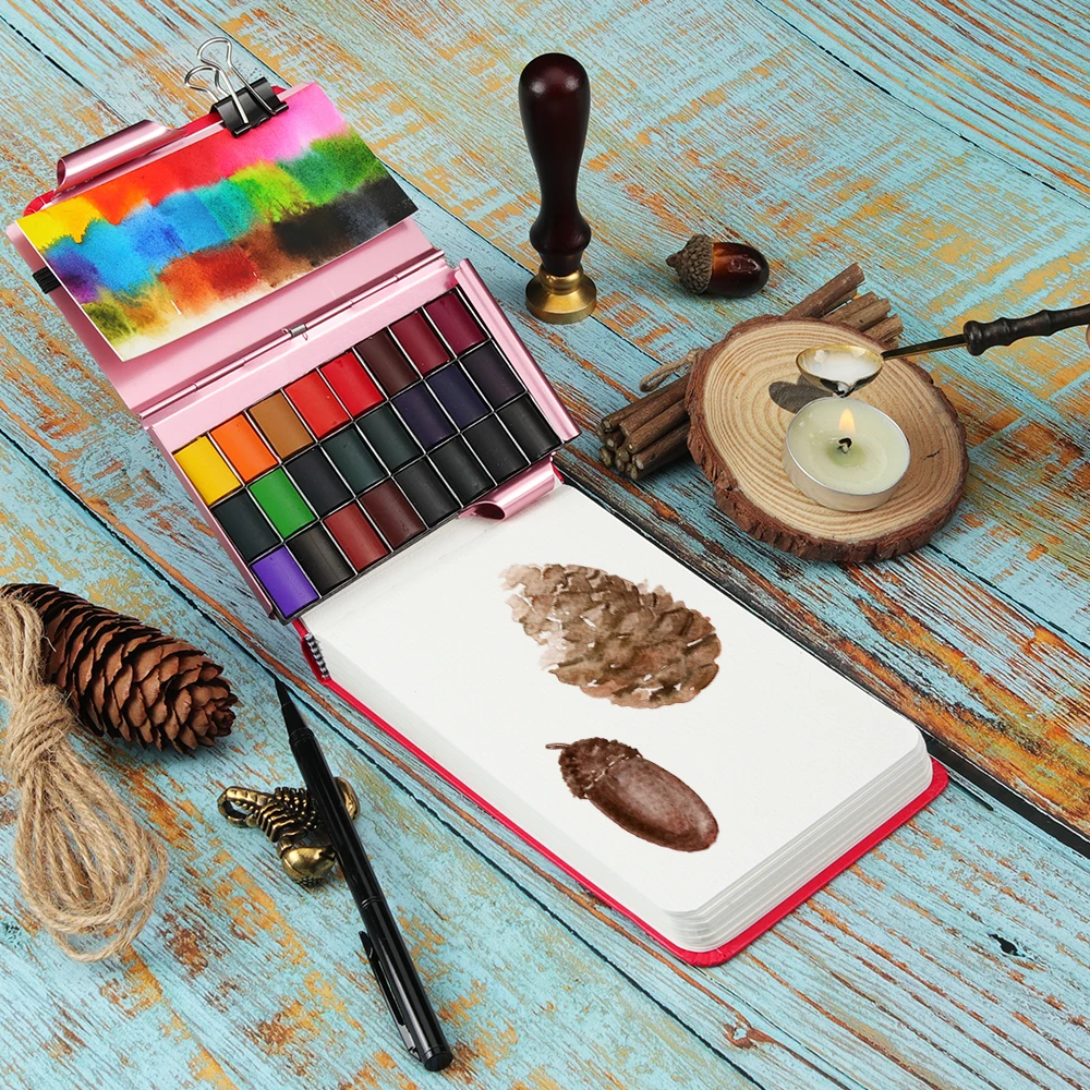 24color Watercolor Painting Set with 1pc Metal Painting Brush Pen Palette watercolor painting set watercolor paint watercolor pigment
