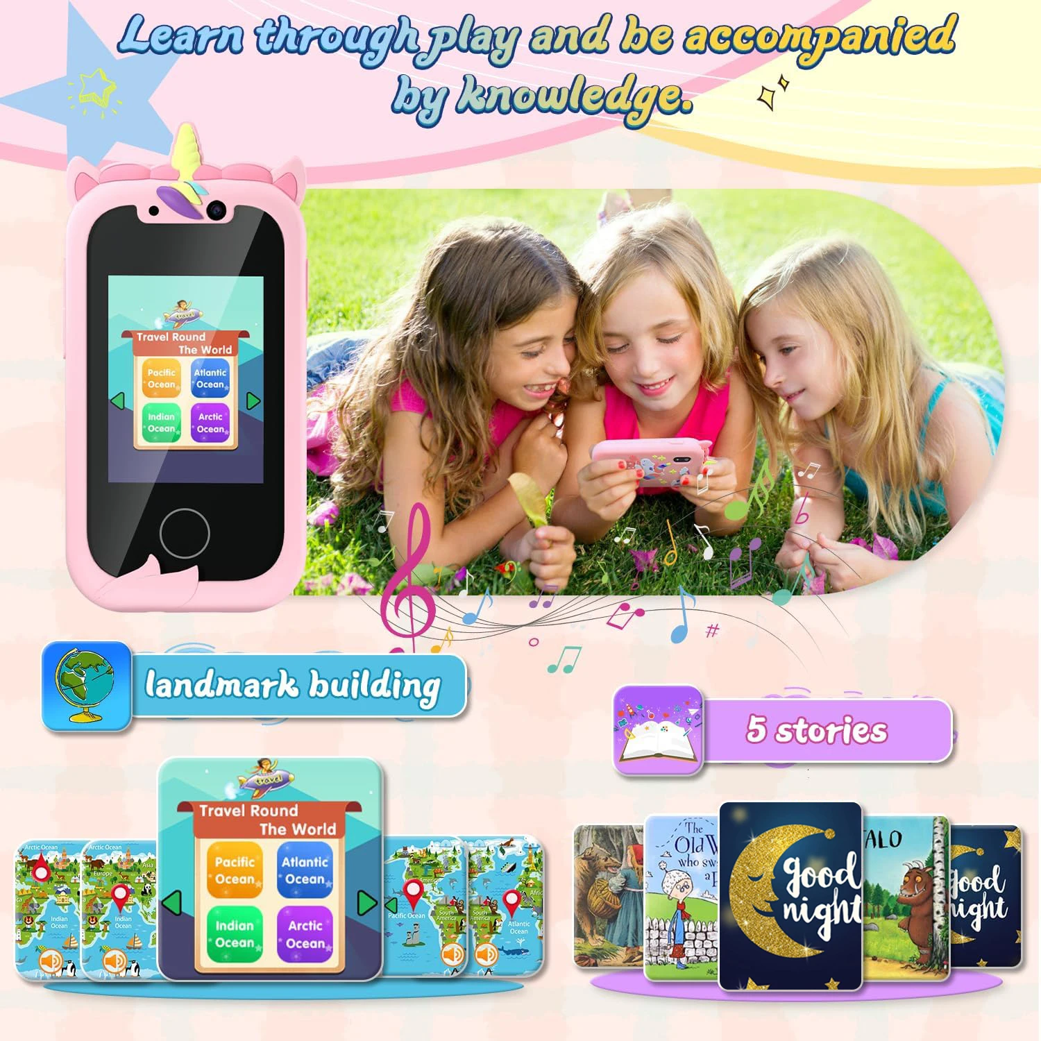 Kids Smart Phone Camera Toys Touchscreen Learning Toy for 3-12 Year Old Boys Girls Phone MP3 Player Christmas Birthday Gifts 4