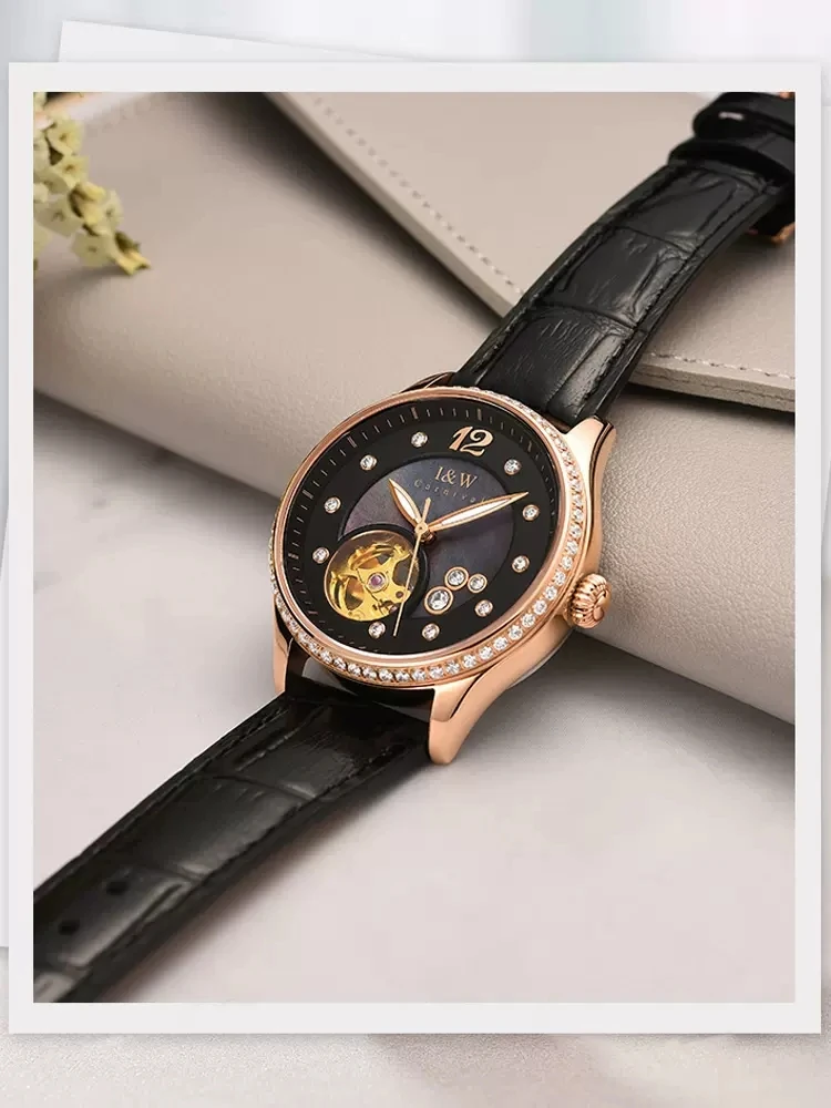 CARNIVAL Brand IW High-End Series MIYOTA Mechanical Watch for Women Leather Skeleton Sapphire Ladies Wriswatch Gift For Female