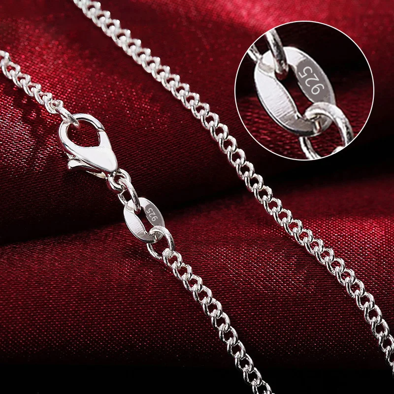

925 Sterling Silver 16/18/20/22/24/26/28/30 inches 2MM Full Sideways Chain Necklace For Women Men Fashion Gift Jewelry