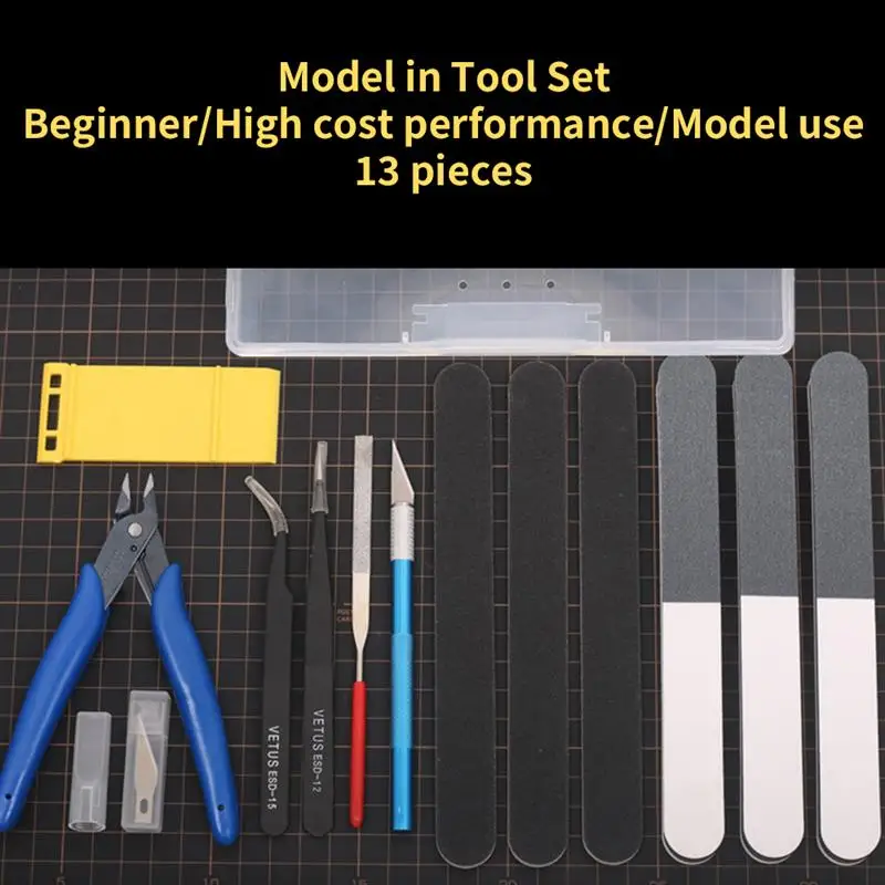 13pcs Model Splicing Tool Set Cutter Sanding Stick Precision Tweezers Crafting Tool DIY Assembled Figurine Anime Accessories 4