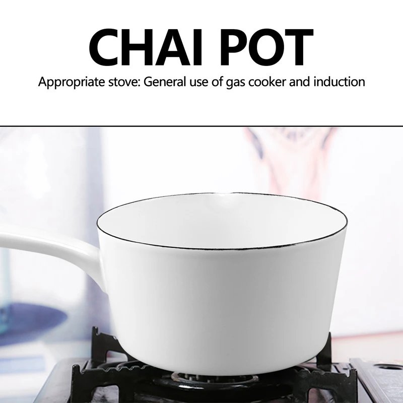 1.3L Japanese Style White Ceramics Milk Pot Kitchen Cooking Pan Pot Stewpan Baby Food Saucepan With Long Handle For One People