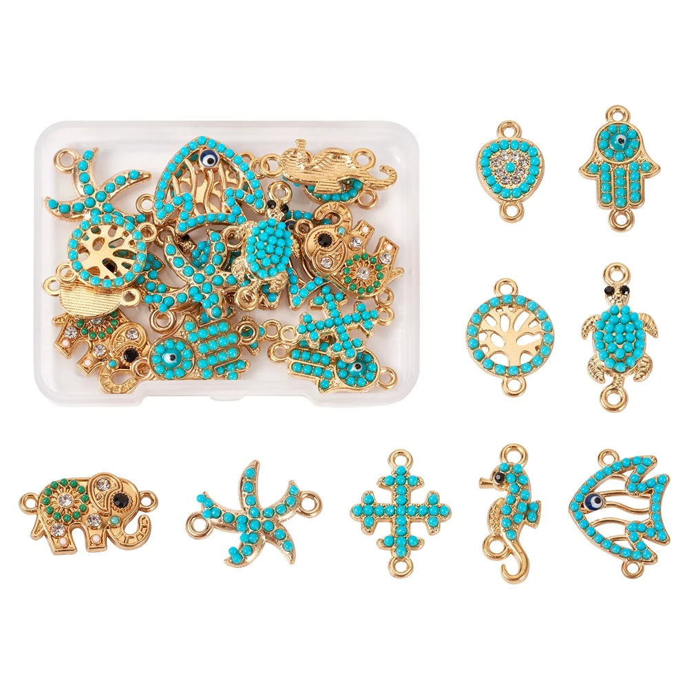 

18~22Pcs Alloy Connector Charms with Resin Mixed Shapes Link Pendant For Jewelry Making Vintage Women Necklace Findings Supplies