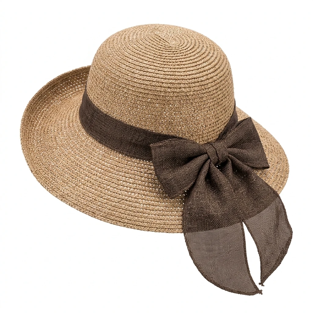 Women Foldable Straw Hat Elegant Bow Wide Brim Beach Sun Hat_voghion.com