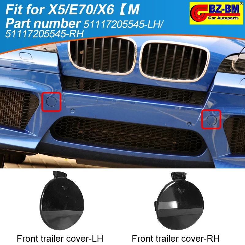 Tappo Di Copertura Per Gancio Di Traino Paraurti Sinistro BMW X5 E70 (2006-2011) - Numero Parte 51127158448, Nero