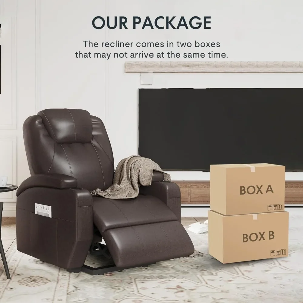 Power Lift Recliner Chair for Elderly,PU Leather Lift Chair Sofa w/Cup Holders, Side Pockets for Living Room Bedroom