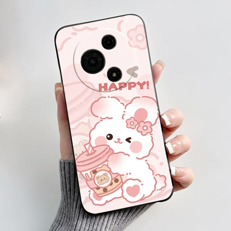 Happy Milk Tea Rabbit Design Anti-Scratch Soft Black Phone Case