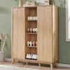 Fluted Shoe Storage Cabinet with 2 Sliding Doors, 6-Tier Adjustable Shelves, 60" Tall Large Shoe Organizer, Wooden Shoe Rack 1