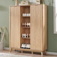 Fluted Shoe Storage Cabinet with 2 Sliding Doors, 6-Tier Adjustable Shelves, 60" Tall Large Shoe Organizer, Wooden Shoe Rack 1