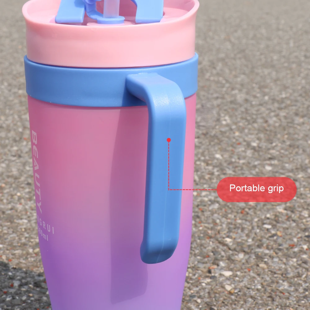 3-piece gradient plastic water cup set, 1380ml/46.6oz, 800ml/27oz, 280ml/9.5oz leak proof portable sports large capacity straw c