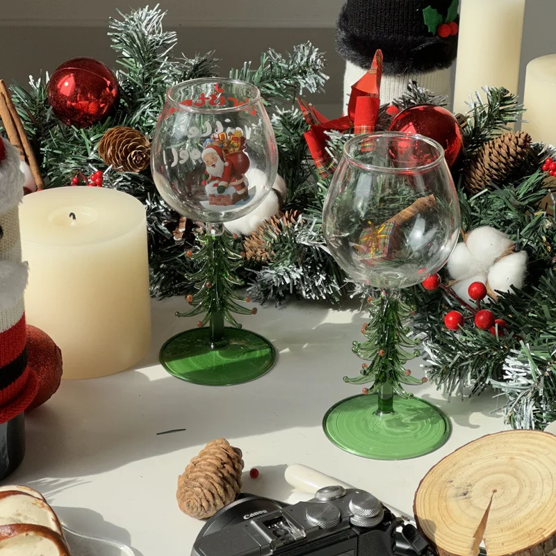 Creative Christmas Glass Cup 3D Christmas Tree Mugs Glass Red Wine Goblet Transparent Milk Coffee Mug Atmosphere Gift glass drinkware