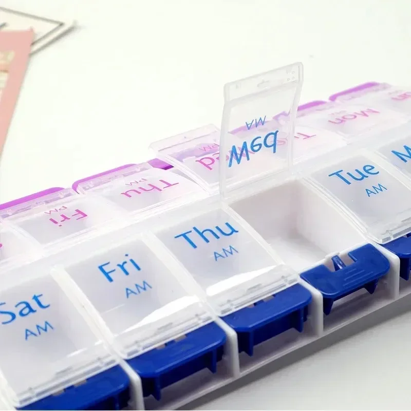 Home Travel Weekly 7 Days Pill Box 14 Compartments Pill Organizer Plastic Medicine Storage Dispenser Cutter Drug Cases