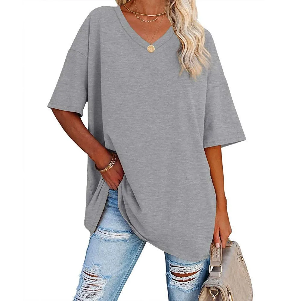 Women's Short Sleeve T Shirt - Cotton Broadcloth Polyester Fabric Top, Loose Fit Tee