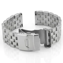 Elegant Stainless Steel Watch Strap Bracelet - Polished Brushed Finish - 22mm (Silver)