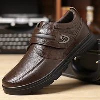 Men's Casual Leather Shoes Comfortable Soft Bottom First Layer Cowhide Slip-On Business Style Dad Shoes for Autumn