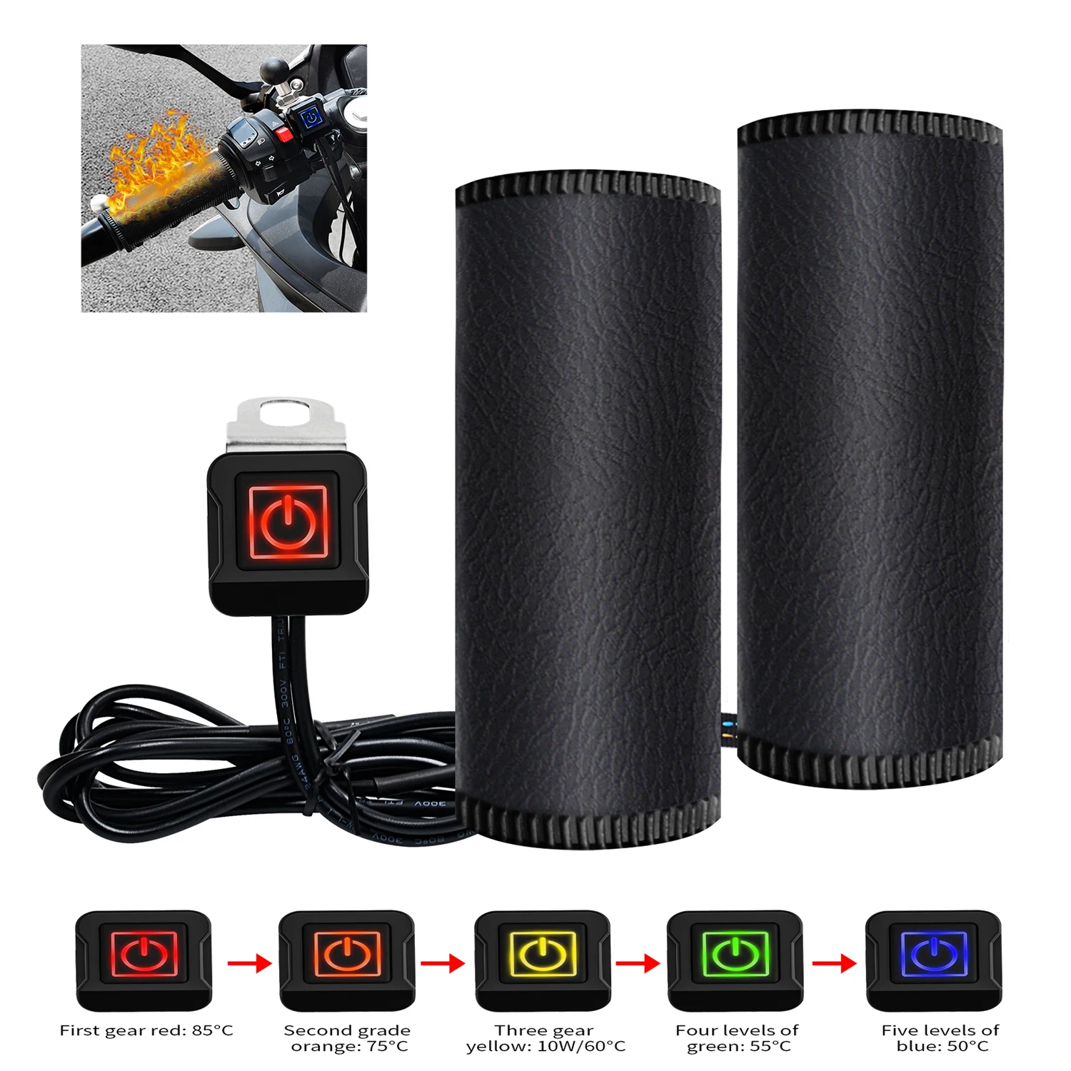 5-Mode Heated Hand Grips For Motorcycle ATV, 22mm Universal Quick Heat Warm Handlebar Grips With Temperature Adjustable Control