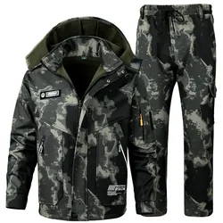 Winter Velvet Thickened Jacket Suit - Unisex Windproof and Waterproof Outdoor Workwear - M 165 (45kg-60kg) (Camouflage)