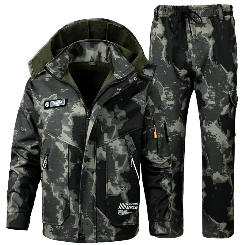 New Winter Velvet Thickened Jacket Suit for Men and Women Windproof and Water-proof Outdoor Cold-proof and Warm Work Clothes 4