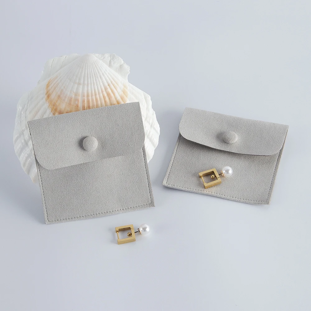 100pcs Travel Microfiber Jewelry Gift Bags Velvet Snap Button Packaging Organizer Pouches For Rings Earrings Wedding Favors