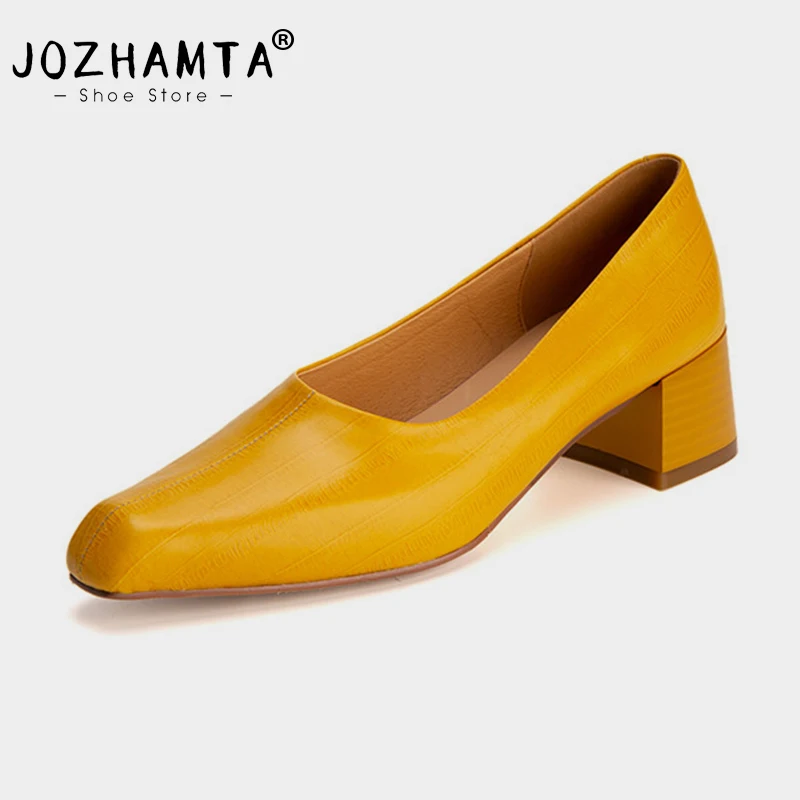 

JOZHAMTA Size 34-39 Vintage Pumps For Women Girls Real Leather Thick High Heel Shoes 2024 Spring Casual Office Work Daily Dressy