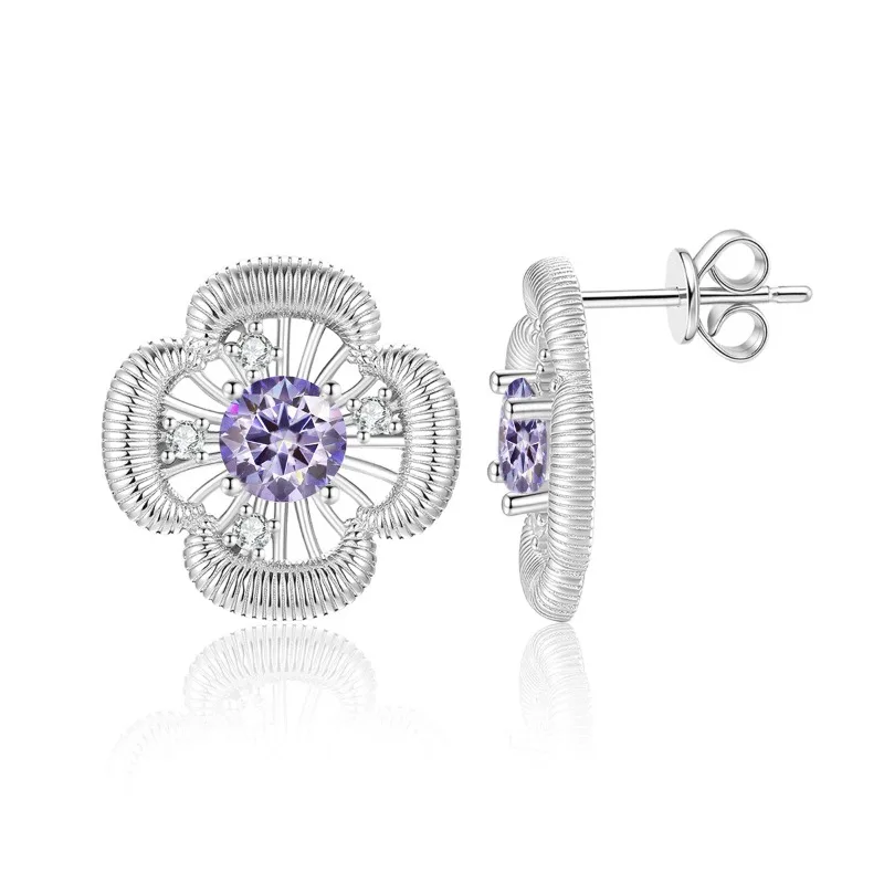 925 Sterling Silber Kleeblatt Moissanit Ohrstecker für Damen, Feiner Schmuck, 14k Vergoldete Blumenohrringe, Testergeprüft, Geburtstagsgeschenk – Detail 21