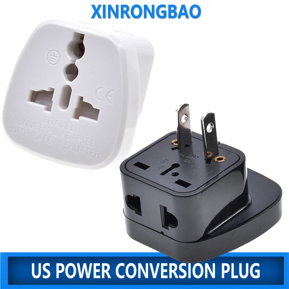 

Black white 10A 3 pin 2 in 1 AU UK US EU to USA Canada Mexico Japan travel adapter plug socket convertor with safety door type-B