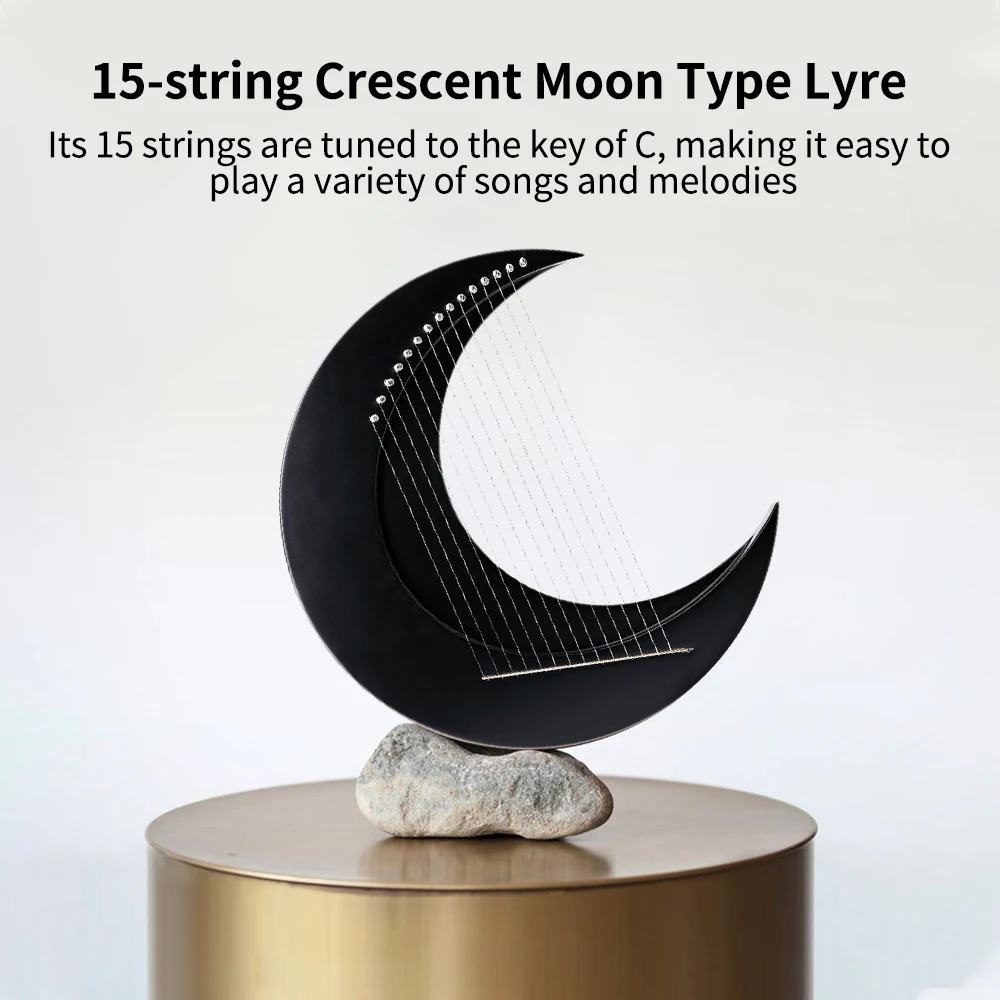 Lyre 15-string Crescent Moon Type Lyre C Key Harp Portable Steel Wire Strings Beginner Solid Wood Mini Stringed Instrument