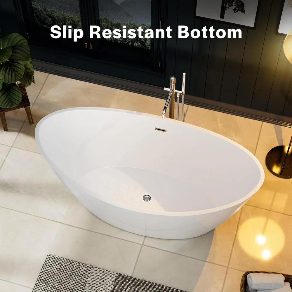 A white bathtub is installed in the bathroom 67" Acrylic Freestanding Bathtub hot tub  bathtub  inflatable hot tub  tub 6