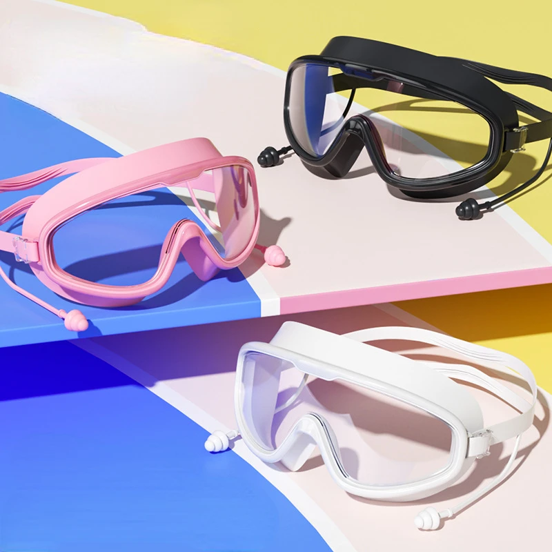 Swimming Goggles Swimming Glasses Waterproof Anti-fog HD Transparent Earplugs Kids Swimming Goggles Large Frame Pool Eyewear Accessories