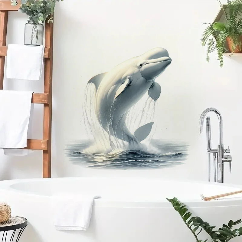 Beluga Whale 1pc Toilet Stickers,Wall Decal Removable, Reusable Vinyl Car Sticker for Toilet Lid, Bathroom Decor