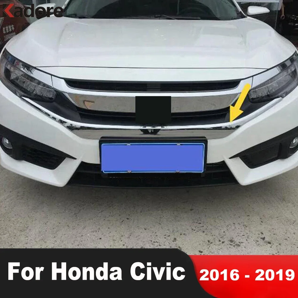 Front Center Grille Cover Trim For Honda Civic Sedan 2016 2017 2018 2019 Chrome Car Racing Grills Molding Strip Accessories 1