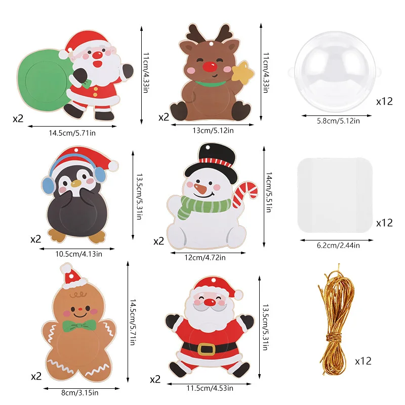 12/24Pcs Christmas Candy Chocolate Holder Cards Packaging Bag Kids Gifts Xmas Tree Hanging Pendants Christmas Party Home Decor