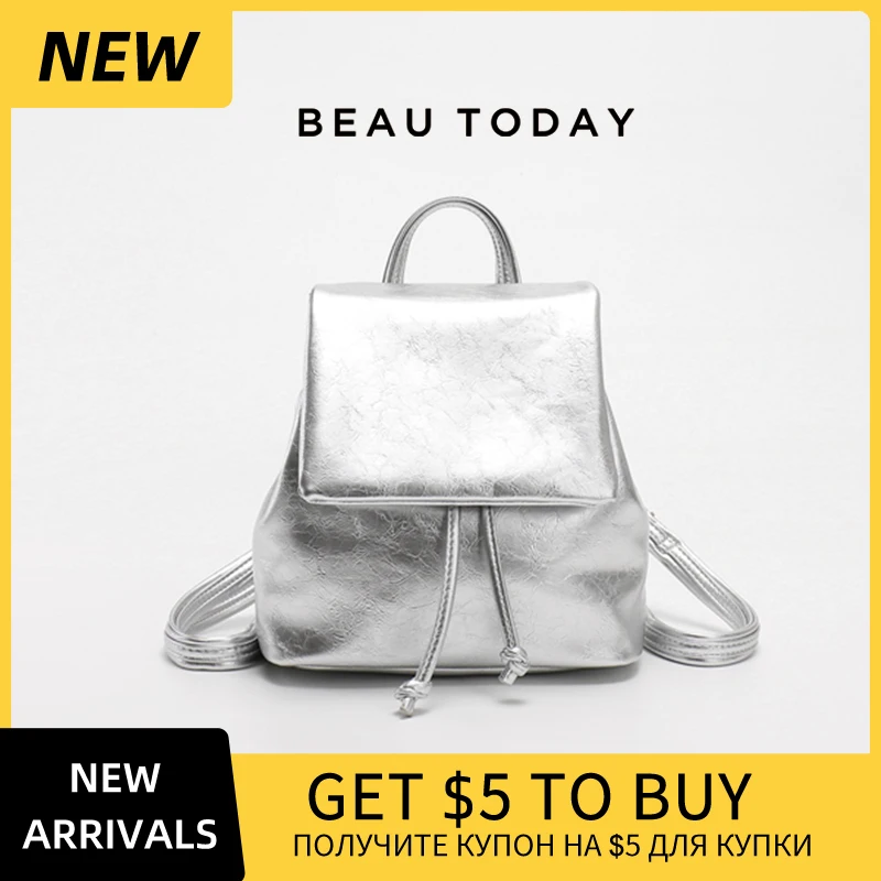 

Женские Серебристые рюкзаки BEAUTODAY, однотонные изысканные универсальные модные 2023, Новые поступления, женские сумки на осень и весну, 63008
